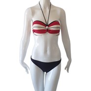Red & Black Wavy Two Piece Bikini, Swimsuit